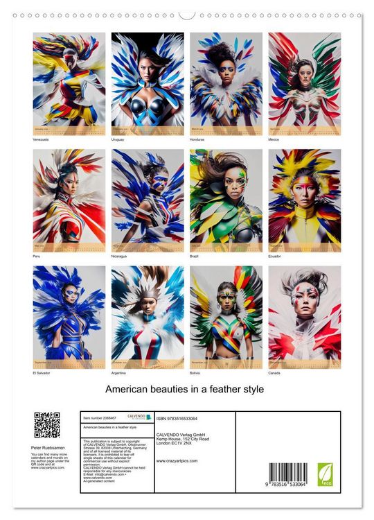 Produktbild: American beauties in a feather style (High Quality Premium Wall Calendar 2026 DIN A2 portrait),CALVENDO 12 Month Wall Calendar
