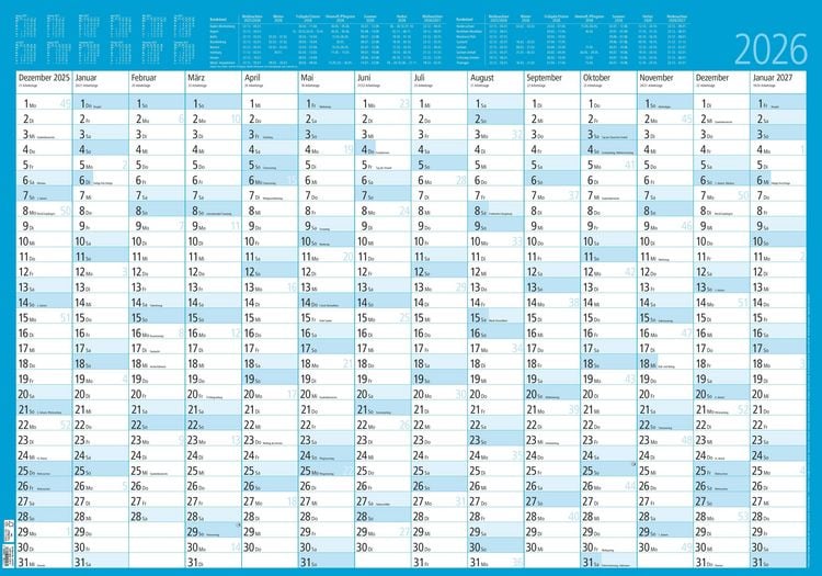 Bild vom Artikel Jahresplaner 14 Monate foliert 2026 - Plakat-Kalender 86x61 cm - abwischbar - Ferienübersicht - Arbeitstagezählung - Zettler vom Autor Zettler
