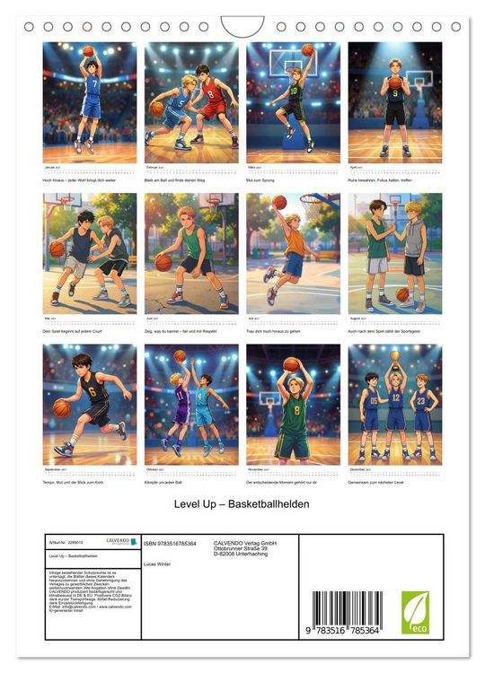 Produktbild: Level Up &ndash; Basketballhelden (Wandkalender 2027 DIN A4 hoch), CALVENDO Monatskalender