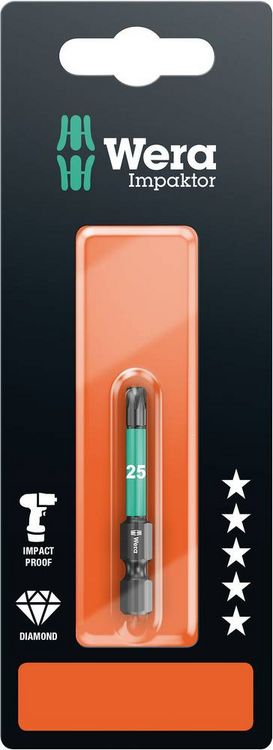 Produktbild: Wera 867/4 IMP DC SB SiS 05073965001 Torx-Bit T 25 Werkzeugstahl legiert, diamantbeschichtet F 6.3 1 St.