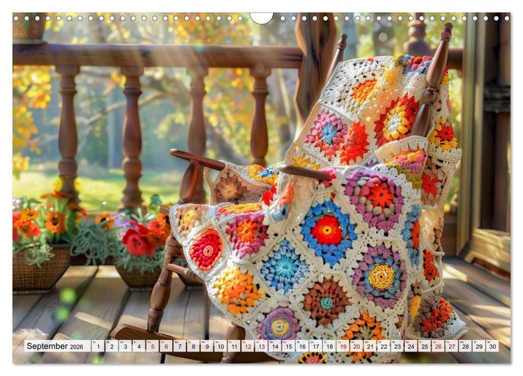 Produktbild: Granny Square Kunst - Ein Jahr voller kreativer H&auml;kelideen (Wandkalender 2026 DIN A3 quer), CALVENDO Monatskalender