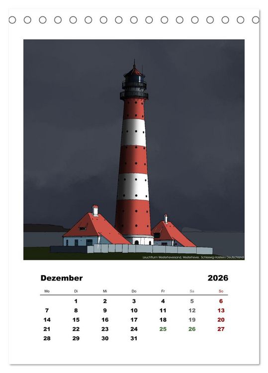 Produktbild: Leuchtt&uuml;rme der Welt - illustriert (Tischkalender 2026 DIN A5 hoch), CALVENDO Monatskalender