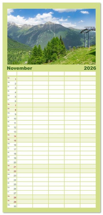 Produktbild: Familienplaner 2026 - S&uuml;dtirol - Traumhafte Berge und Seen im Norden Italiens mit 5 Spalten (Wandkalender, 21 x 45 cm) CALVENDO