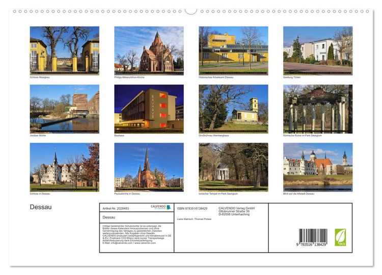 Produktbild: Dessau (hochwertiger Premium Wandkalender 2026 DIN A2 quer), Kunstdruck in Hochglanz