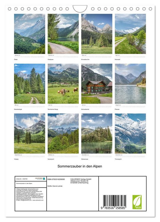 Produktbild: Sommerzauber in den Alpen (Wandkalender 2026 DIN A4 hoch), CALVENDO Monatskalender