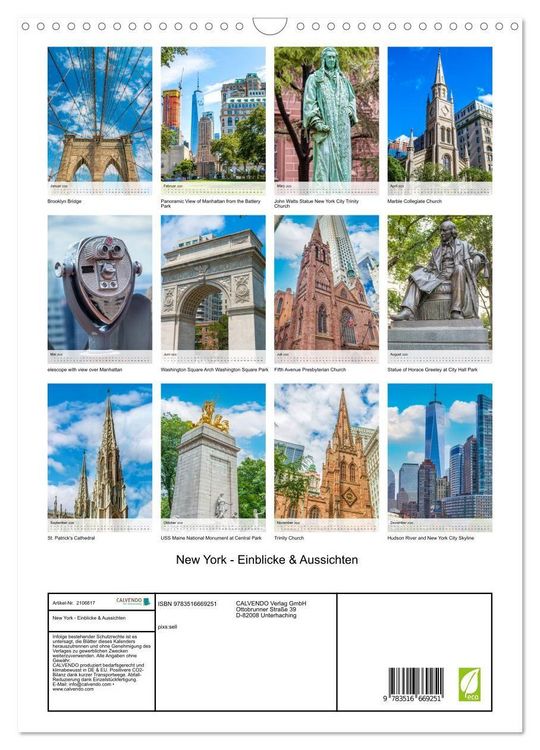 Produktbild: New York - Einblicke & Aussichten (Wandkalender 2026 DIN A3 hoch), CALVENDO Monatskalender