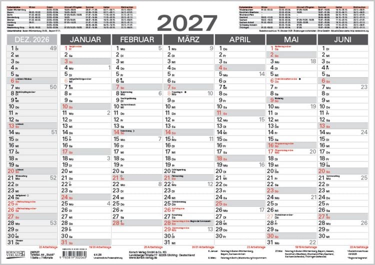 Produktbild: Tafelkalender A4 "Stabil" 2027