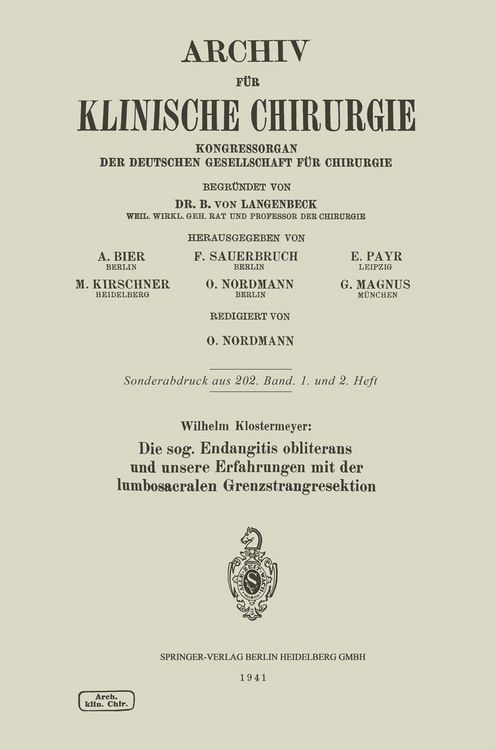 Produktbild: Die sog. Endangitis obliterans und unsere Erfahrungen mit der lumbosacralen Grenzstrangresektion
