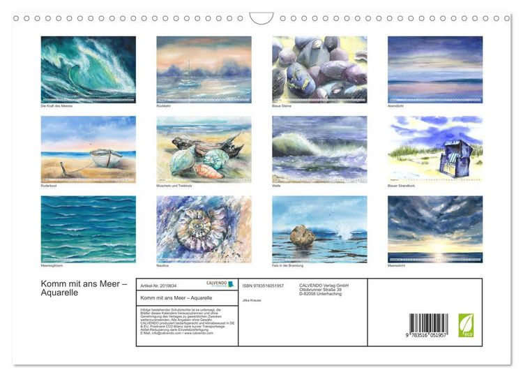 Produktbild: Komm mit ans Meer &ndash; Aquarelle (Wandkalender 2026 DIN A3 quer), CALVENDO Monatskalender