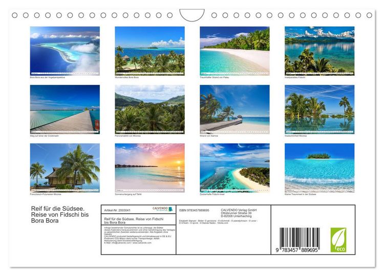 Produktbild: Reif f&uuml;r die S&uuml;dsee. Reise von Fidschi bis Bora Bora (Wandkalender 2026 DIN A4 quer), CALVENDO Monatskalender