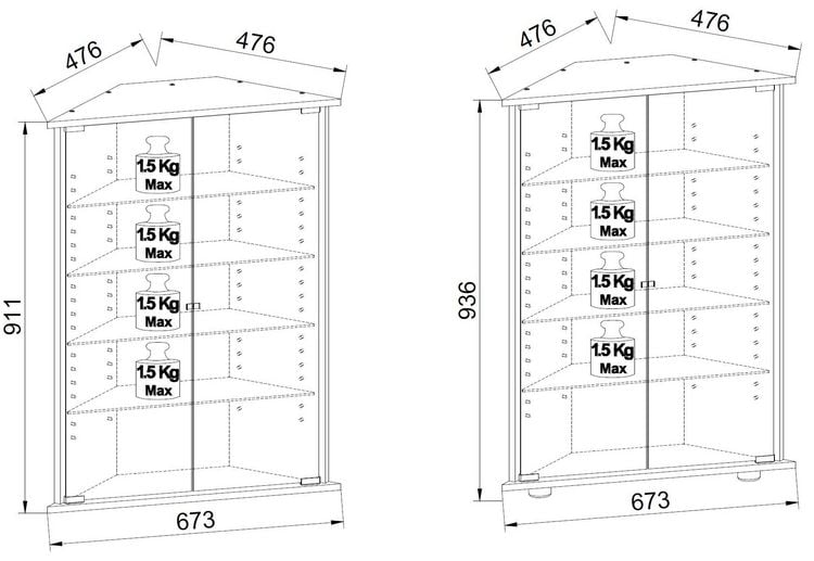 Produktbild: H&auml;ngevitrine Wandvitrine Eckvitrine Vecko