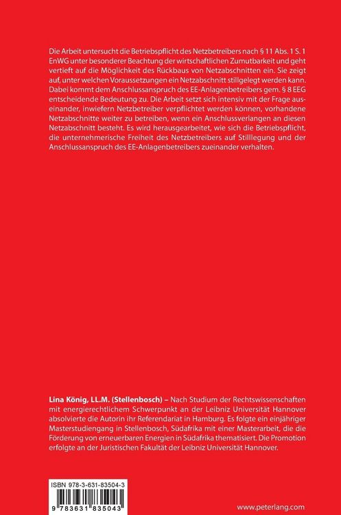 Produktbild: Betriebspflicht des Netzbetreibers versus Stilllegung von Netzabschnitten - dargestellt am Problem der Verpflichtung zum Anschluss von EE-Anlagen (&sect; 8