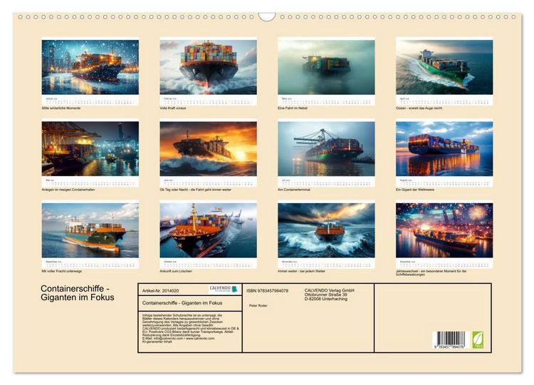 Produktbild: Containerschiffe - Giganten im Fokus (Wandkalender 2026 DIN A2 quer), CALVENDO Monatskalender