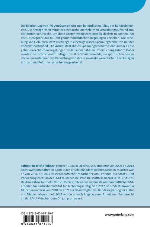 Produktbild: Die Erhebung von Geb&uuml;hren im Anwendungsbereich des Informationsfreiheitsgesetzes des Bundes