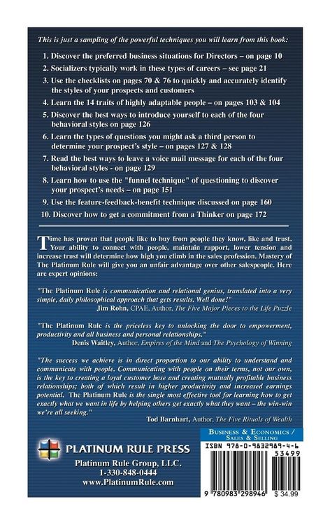 Produktbild: The Platinum Rule for Sales Mastery Hardback Book