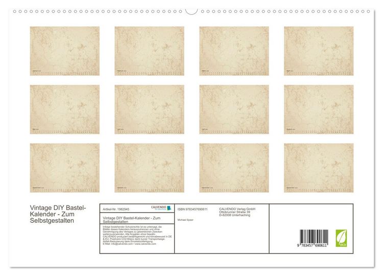 Produktbild: Vintage DIY Bastel-Kalender - Zum Selbstgestalten (hochwertiger Premium Wandkalender 2026 DIN A2 quer), Kunstdruck in Hochglanz