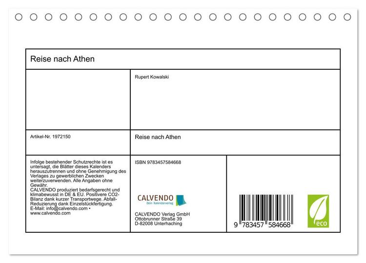Produktbild: Reise nach Athen (Tischkalender 2026 DIN A5 quer), CALVENDO Monatskalender