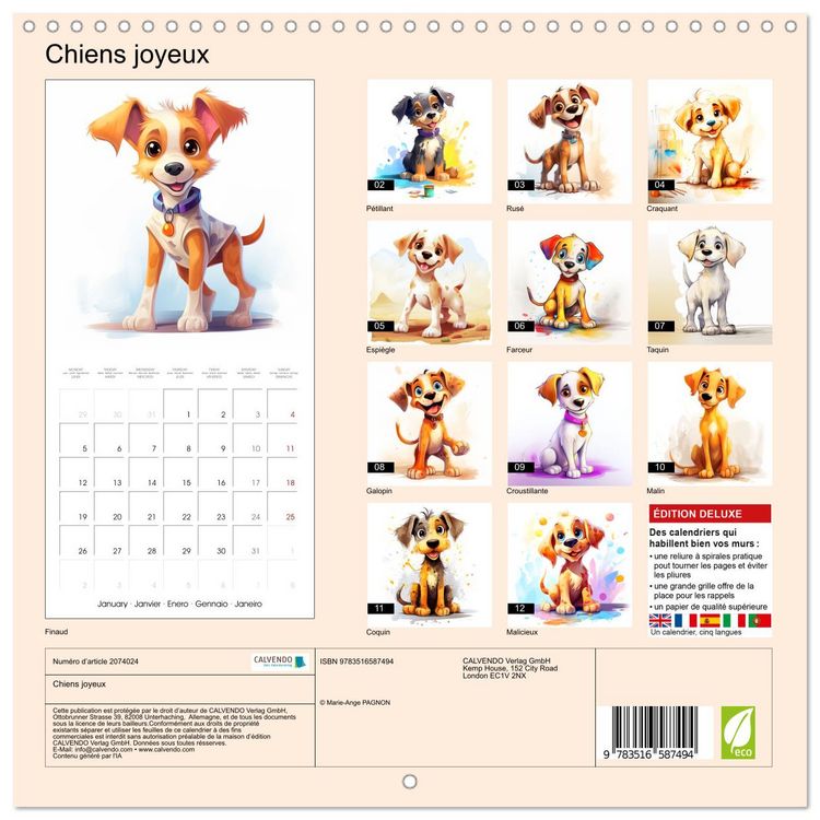 Produktbild: Chiens joyeux (Calendrier mural carr&eacute; 2026 30x30 cm) Calendrier double avec une page pour vos prises de notes
