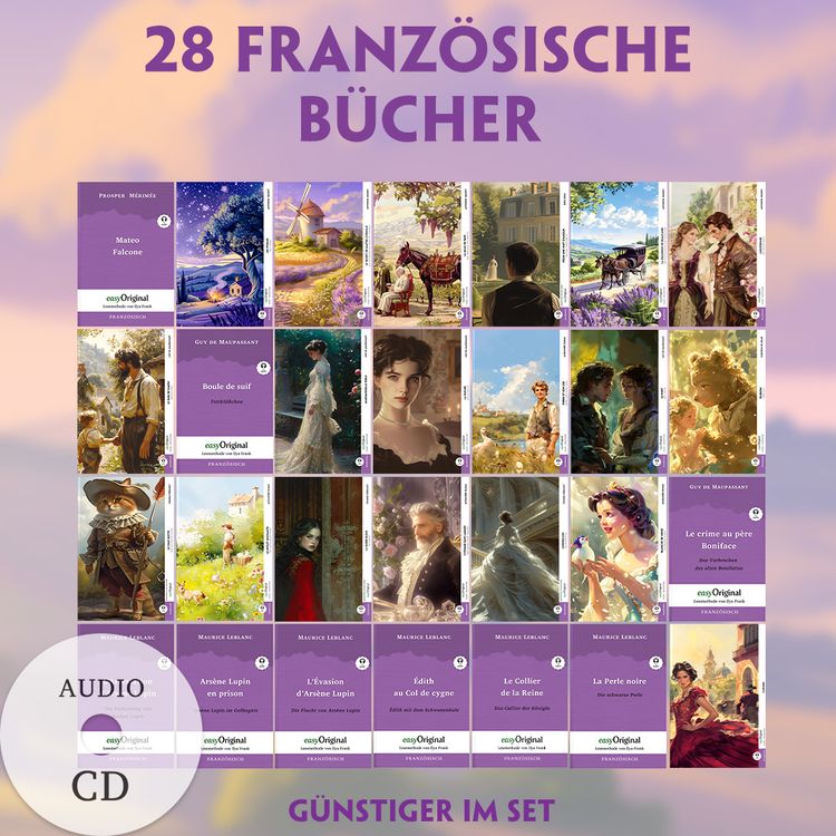 Produktbild: 28 französische Bücher (28 Bücher + Audio-CDs) - Frank-Lesemethode - Kommentierte zweisprachige Ausgabe Französisch-Deutsch