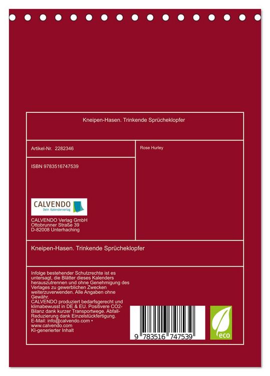 Produktbild: Kneipen-Hasen. Trinkende Spr&uuml;cheklopfer (Tischkalender 2026 DIN A5 hoch), CALVENDO Monatskalender