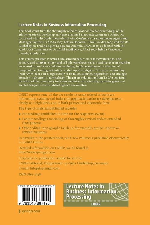 Produktbild: Agent-Mediated Electronic Commerce and Trading Agent Design and Analysis