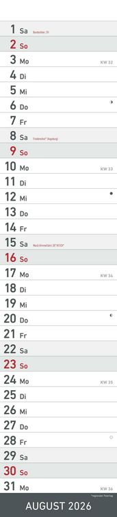Produktbild: Streifenplaner SCHWARZ 2026 - Streifenkalender - Wandplaner - Küchen-Kalender - 11,3x49,5