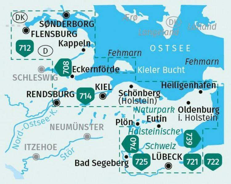 Produktbild: KOMPASS Wanderkarten-Set 724 Ostseek&uuml;ste von L&uuml;beck bis D&auml;nemark (2 Karten) 1:50.000
