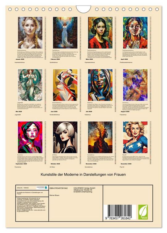 Produktbild: Kunststile der Moderne in Darstellungen von Frauen (Wandkalender 2026 DIN A4 hoch), CALVENDO Monatskalender