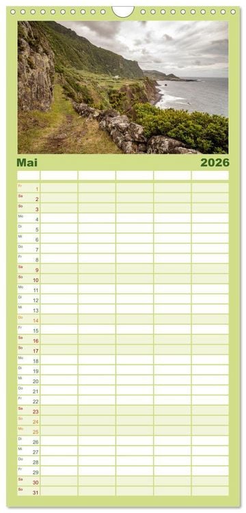Produktbild: Familienplaner 2026 - Azoren Landschaften - Flores und Corvo mit 5 Spalten (Wandkalender, 21 x 45 cm) CALVENDO