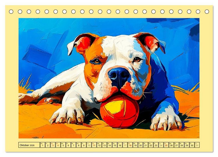 Produktbild: Pit Bulls und Familie. Bunte Bull Breed Sch&ouml;nheiten (Tischkalender 2026 DIN A5 quer), CALVENDO Monatskalender