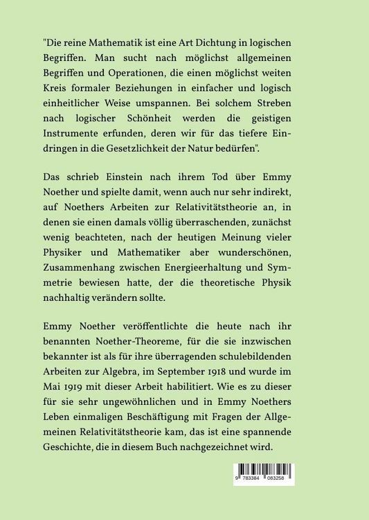 Produktbild: "Eine der sch&ouml;nsten Verbindungen, die zwischen der wahrnehmbaren Welt und ihrer wissenschaftlichen Beschreibung besteht" - die Noether-Theoreme