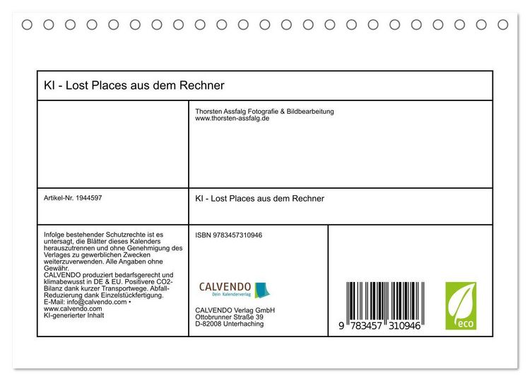 Produktbild: KI - Lost Places aus dem Rechner (Tischkalender 2026 DIN A5 quer), CALVENDO Monatskalender