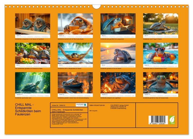 Produktbild: CHILL MAL - Entspannte Schildkr&ouml;ten beim Faulenzen (Wandkalender 2026 DIN A3 quer), CALVENDO Monatskalender
