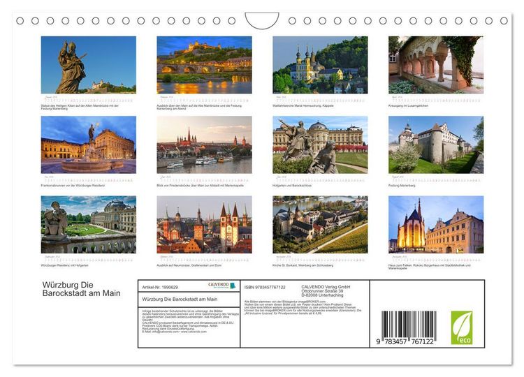 Produktbild: W&uuml;rzburg Die Barockstadt am Main (Wandkalender 2026 DIN A4 quer), CALVENDO Monatskalender