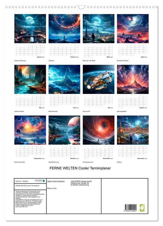 Produktbild: FERNE WELTEN Cooler Terminplaner (Wandkalender 2026 DIN A2 hoch), CALVENDO Monatskalender
