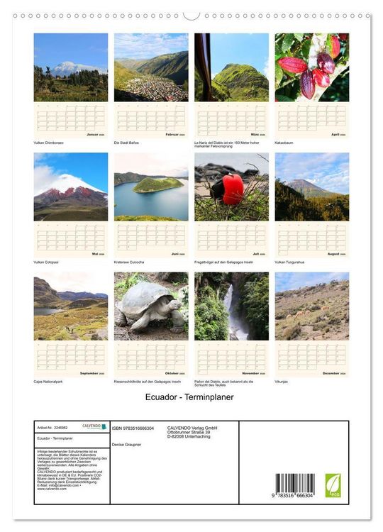 Produktbild: Ecuador - Terminplaner (hochwertiger Premium Wandkalender 2026 DIN A2 hoch), Kunstdruck in Hochglanz