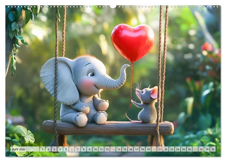 Produktbild: Der rote Luftballon - Elefant und Maus zeigen Dir das Jahr (hochwertiger Premium Wandkalender 2026 DIN A2 quer), Kunstdruck in Hochglanz
