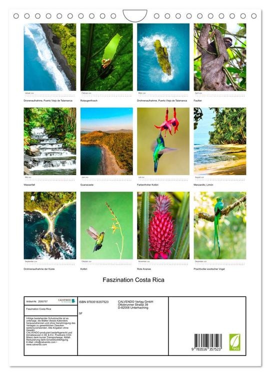 Produktbild: Faszination Costa Rica (Wandkalender 2026 DIN A4 hoch), CALVENDO Monatskalender