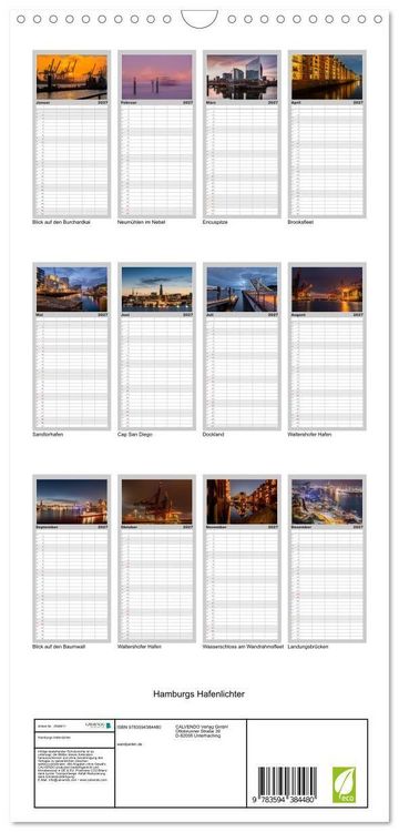 Produktbild: Familienplaner 2027 - Hamburgs Hafenlichter mit 5 Spalten (Wandkalender, 21 x 45 cm) CALVENDO