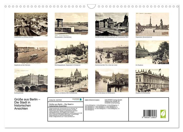 Produktbild: Gr&uuml;&szlig;e aus Berlin &ndash; Die Stadt in historischen Ansichten (Wandkalender 2026 DIN A3 quer), CALVENDO Monatskalender