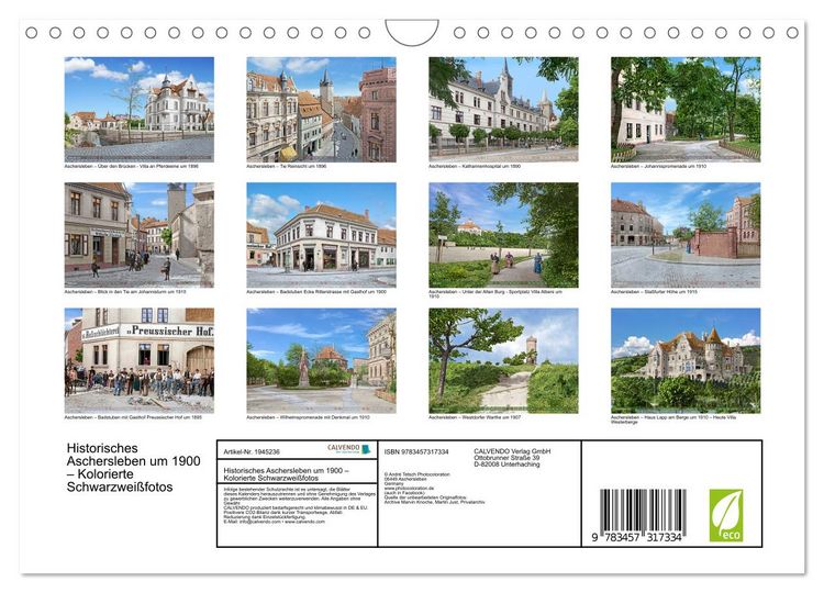 Produktbild: Historisches Aschersleben um 1900 &ndash; Kolorierte Schwarzwei&szlig;fotos (Wandkalender 2026 DIN A4 quer), CALVENDO Monatskalender