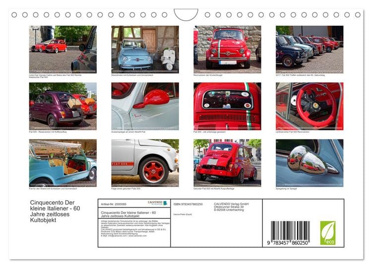 Produktbild: Cinquecento Der kleine Italiener - 60 Jahre zeitloses Kultobjekt (Wandkalender 2026 DIN A4 quer), CALVENDO Monatskalender