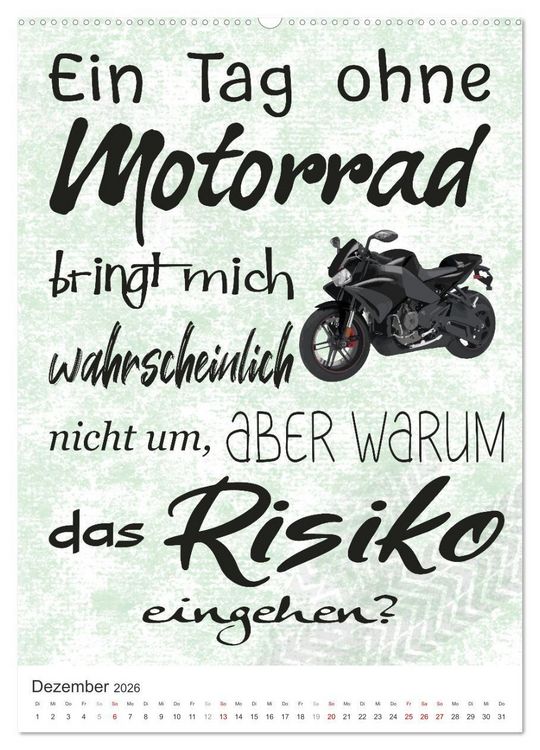 Produktbild: Coole Biker-Spr&uuml;che (Wandkalender 2026 DIN A2 hoch), CALVENDO Monatskalender