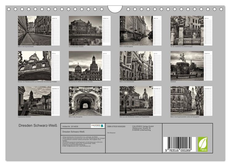 Produktbild: Dresden Schwarz-Wei&szlig; (Wandkalender 2026 DIN A4 quer), CALVENDO Monatskalender