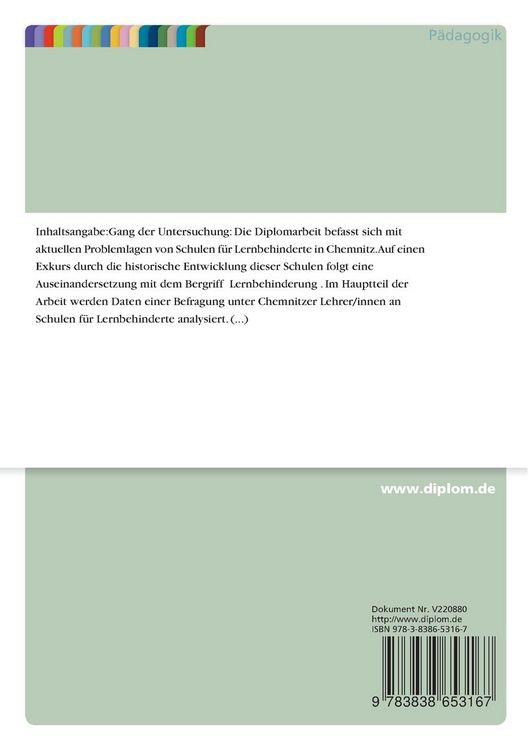 Produktbild: Problemlagen von Schulen f&uuml;r Lernbehinderte in Chemnitz im Jahr 2001