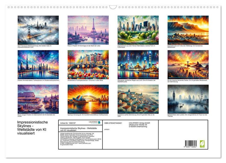 Produktbild: Impressionistische Skylines - Weltst&auml;dte von KI visualisiert (Wandkalender 2026 DIN A2 quer), CALVENDO Monatskalender
