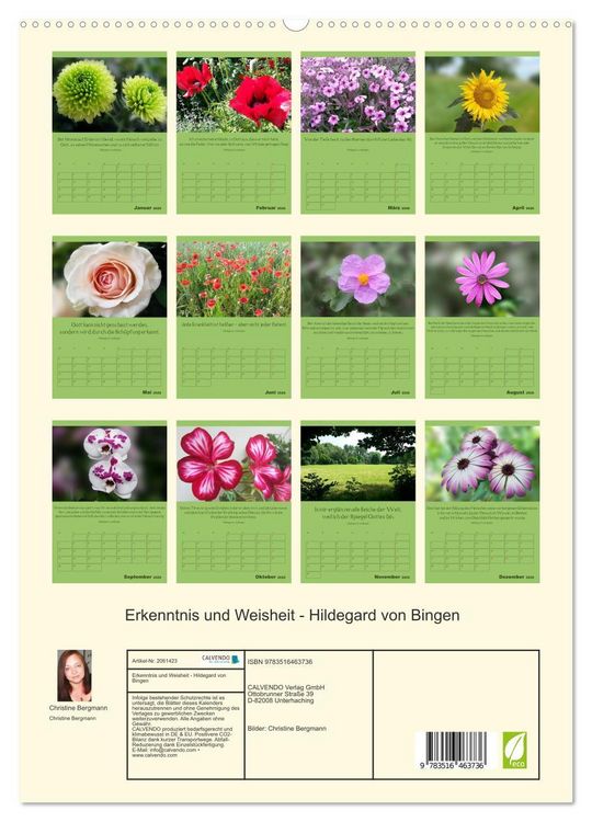 Produktbild: Erkenntnis und Weisheit - Hildegard von Bingen (hochwertiger Premium Wandkalender 2026 DIN A2 hoch), Kunstdruck in Hochglanz