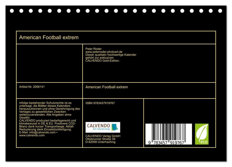Produktbild: American Football extrem (Tischkalender 2026 DIN A5 quer), CALVENDO Monatskalender