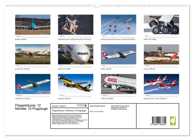 Produktbild: Fliegertr&auml;ume: 12 Monate, 12 Flugzeuge (hochwertiger Premium Wandkalender 2026 DIN A2 quer), Kunstdruck in Hochglanz