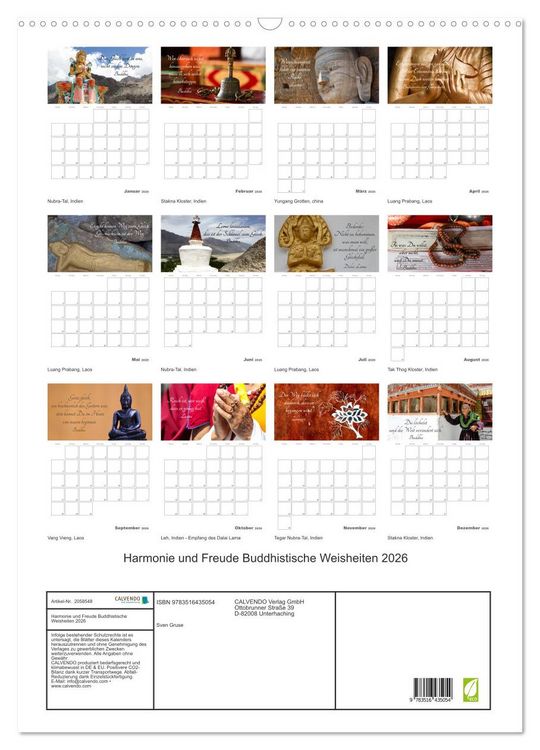 Produktbild: Harmonie und Freude Buddhistische Weisheiten 2026 (Wandkalender 2026 DIN A2 hoch), CALVENDO Monatskalender